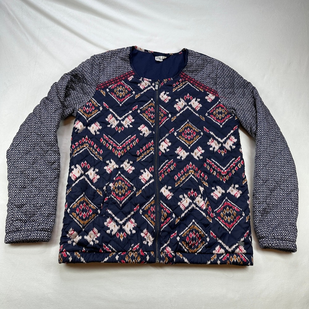 Roxy‎ Quilted Jacket Womens Large Blue Aztec Diamond Print Full Zip
